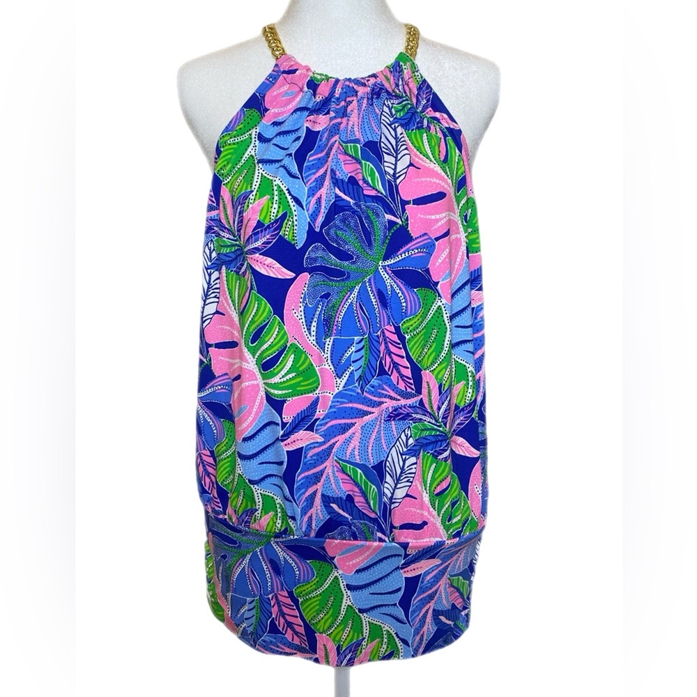 NWT Lilly Pulitzer Bowen Halter Top In Blue Grotto Beleaf In Yourself